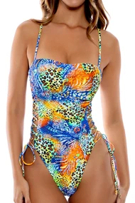 LULI FAMA SQUARE NECK LACED UP ONE PIECE